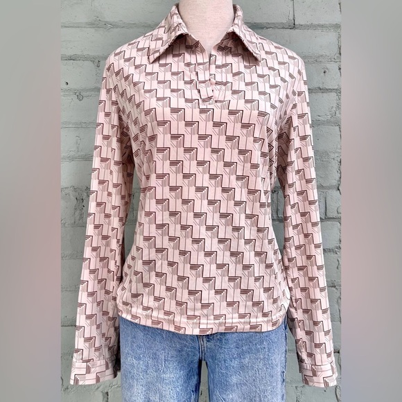 Vintage Geometric Patterned Collared Top - Picture 3 of 7